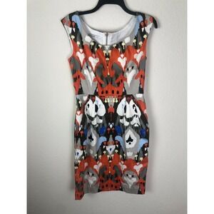 MAGGY LONDON Cotton Sateen Sheath Dress Multicolor Orange Blue Women's 6